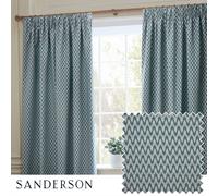 Sanderson Hutton Room Darkening Pencil Pleat Curtain Pair - Ikat Woven Jacquard Lined Drapes (Blue - 229x137cm)