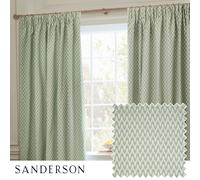 Sanderson Hutton Room Darkening Pencil Pleat Curtain Pair - Ikat Woven Jacquard Lined Drapes (Sage - 229x183cm)