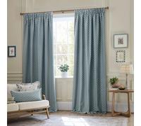 Sanderson Hutton Room Darkening Pencil Pleat Curtain Pair - Ikat Woven Jacquard Lined Drapes (Blue - 229x137cm)