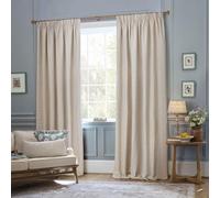 Sanderson Hutton Room Darkening Pencil Pleat Curtain Pair - Ikat Woven Jacquard Lined Drapes (Linen - 229x229cm)