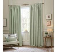 Sanderson Hutton Room Darkening Pencil Pleat Curtain Pair - Ikat Woven Jacquard Lined Drapes (Sage - 168x183cm)