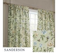 Sanderson Porcelain Garden Printed Chenille Room Darkening Pencil Pleat Curtain Pair Sage (W)229Cm X (D)137Cm