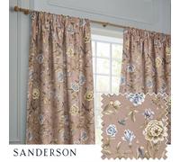 Sanderson Porcelain Garden Room Darkening Pencil Pleat Curtain Pair - Chenille Peony Bird Lined Drapes (Blush - 229x229cm)