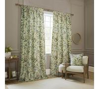 Sanderson Porcelain Garden Room Darkening Pencil Pleat Curtain Pair - Chenille Peony Bird Lined Drapes (Sage - 229x229cm)