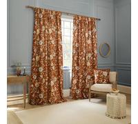 Sanderson Porcelain Garden Room Darkening Pencil Pleat Curtain Pair - Chenille Peony Bird Lined Drapes (Rust - 117x183cm)
