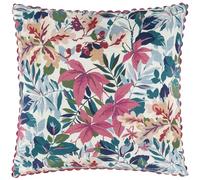 Sanderson Robins Wood Feather Filled Cushion - Botanical Oak Leaf Decorative Accent Pillow with Trim (Mulberry/Blue - 50x50cm)
