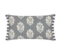 Sanderson Sessile Leaf Feather Filled Cushion - Botanical British Woodland Textured Decorative Accent Pillow with Pom Pom Trim (Delph Blue - 30x50cm)