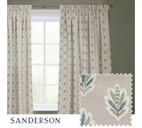 Sanderson Sessile Leaf Room Darkening Pencil Pleat Curtain Pair - Lined Botanical Oak Leaf Drapes (Flax - 117x183cm)