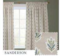 Sanderson Sessile Leaf Room Darkening Pencil Pleat Curtain Pair - Lined Botanical Oak Leaf Drapes (Delph Blue - 168x183cm)