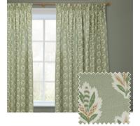 Sanderson Sessile Leaf Room Darkening Pencil Pleat Curtain Pair - Lined Botanical Oak Leaf Drapes (Leaf Green - 117x183cm)