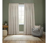 Sanderson Sessile Leaf Room Darkening Pencil Pleat Curtain Pair - Lined Botanical Oak Leaf Drapes (Flax - 229x183cm)
