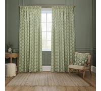 Sanderson Sessile Leaf Room Darkening Pencil Pleat Curtain Pair - Lined Botanical Oak Leaf Drapes (Sage - 168x229cm)