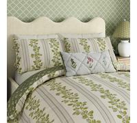 Sanderson x National Trust Cobnut Stripe Kingsize Duvet Cover SET, Leaf Green