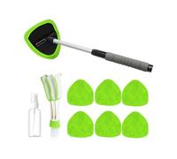 Sandfren 9PCS Car Windshield Cleaner Tool, Vehicle Window Cleaning Kit with 6 Reusable Pads Spray Bottles Ventilation Brush Extendable Handles, Auto Inside Glass Wiper Set, Universal Fit(Green)