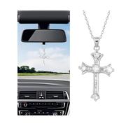 Sandfren Bling Cross Car Hanging Ornament, Crystal Rhinestones Religious Vehicle Rear View Mirror Pendant for Women Girls, Auto Interior Decoration Charm Accessories, Universal Fit (Silver)