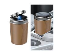 Sandfren Car Ashtray with Lid, Smokeless Portable Smell Proof Vehicle Ash Tray with LED Light, Extinguished Detachable Automotive Interior Ashtray, Universal for SUV Automobile Truck (Brown)