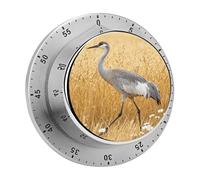 Sandhill Crane in Golden Oats Kitchen Timer 60 Minute Visual Wind Up Timers Indoor Mechanical Timers with Magnetic Base Stainless Steel Timer for Home Cooking Time Management Tool