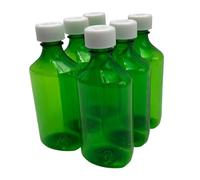 Sandhill Tools Plastic Green Liquid Graduated Medicine Bottles with Child Resistant Caps 8 oz Oval Pharmacy Container (6 Pack)