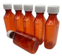 Sandhill Tools Premium Oval Plastic Liquid Medicine Bottles with Child Resistant Caps 4 Oz (120 ml), Pharmacy Leak Proof Travel Graduated Empty Containers (Pack of 6)