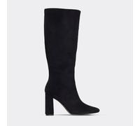 Sandi Pointed Toe Knee High Block Heel Boot In Black Faux Suede, Women's Size UK 3