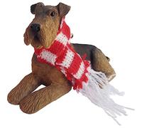 Sandicast Airedale Terrier with with Red and White Scarf Christmas Ornament