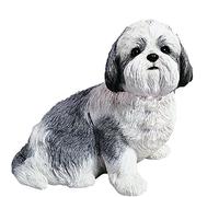 Sandicast Silver and White Shih Tzu Sculpture, Sitting, Life Size