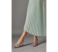 Sandie Faux Metallic Leather Diamante Petal High Heel Platform Sandals Coast Silver 7