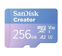 SANDISK Creator microSDXC 256 GB, UHS-I + SD adapter (For Smartphones, Camera's and Drones, 5,3K & 4K, A2, C10, V30, U3, Speeds up to 190 MB/s, 3 months Adobe Lightroom included)