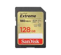 SanDisk 128GB Extreme SDXC card, SD card up to 180MB/s, V30 Memory card, UHS-I, Class, 10, U3, V30, RescuePro Deluxe data recovery software.