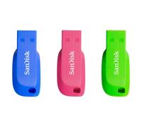 SanDisk 16GB Cruzer Blade USB 2.0 Flash Drive 3 Pack - Blue, Green & Pink