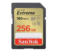 SanDisk 256GB Extreme SDXC card, SD card up to 180MB/s, V30 Memory card, UHS-I, Class, 10, U3, V30, RescuePro Deluxe data recovery software.