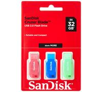 SanDisk 32GB Cruzer Blade USB Flash Drive , Blue/Pink/Green, 3count(Pa