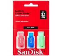 SanDisk Cruzer Blade 32Gb USB Flash Drive - 3 Pack (Red, Blue & Green)