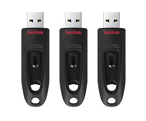 SanDisk 32GB Ultra USB 3.0 Flash Drive, USB stick, memory stick with transfer speeds up to 130MB/s, Password protection, RescuePRO Deluxe software for data recovery, Triple Pack, Black