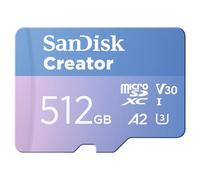 SANDISK Creator microSDXC 512GB, UHS-I + SD adapter (For Smartphones, Camera's and Drones, 5,3K & 4K, A2, C10, V30, U3, Speeds up to 190 MB/s, 3 months Adobe Lightroom included)
