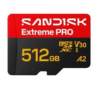 SANDISK Extreme PRO microSDXC 512GB, UHS-I Card + SD Adapter (up to 250MB/s read, 170MB/s write speed, 5K, 3K, 4K UHD, C10, V30, U3, A2) For Action Cams, Drones, Android devices