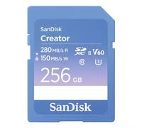 SANDISK Creator SD UHS-II SD Card, 256GB V60 Memory card, 6K & 4K UHD, read speeds up to 280 MB/s, Shock, Temperature, Water and X-Ray Proof, RescuePro Deluxe, Class 10, U3