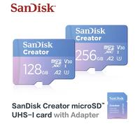 SanDisk Creator microSD UHS-I U3 V30 A2 TF Card 190MB/s 128GB 256GB 512GB 1TB with Adapter for Drone Camera Phone 4K Video