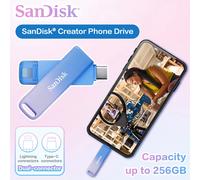 SanDisk Creator Phone Pendrive Dual USB3.2 Type-C and Lightning Flash Drive for iPhone 14 128GB 256GB Pen Drive Original U Disk USB 3.2 Disk