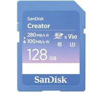 SANDISK Creator SD UHS-II SD card 128GB (V60 Memory card, 6K & 4K UHD, read speeds up to 280 MB/s Shock, Temperature, Water and X-Ray Proof, RescuePro Deluxe, Class 10, U3)