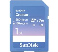 SanDisk Creator SD UHS-II SD Card, 1TB V60 Memory card, 6K & 4K UHD, read speeds up to 280 MB/s, Shock, Temperature, Water and X-Ray Proof, RescuePro Deluxe, Class 10, U3
