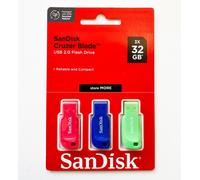 SanDisk Cruzer Blade 32Gb USB Flash Drive - 3 Pack (Red, Blue & Green)