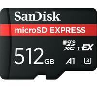SanDisk microSD Express Card, 512GB mSD card, Read speeds up to 880 MB/s, Write Speeds up to 650MB/s, Sustained Write 220MB/s, SanDisk QuickFlow Technology, ThermAdapt, UHS-I, U3, C10