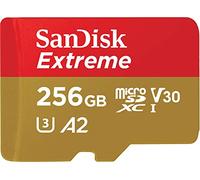 SanDisk Extreme 256 GB microSDXC Memory Card + SD Adapter with A2 App Performance + Rescue Pro Deluxe, Up to 160 MB/s, Class 10, UHS-I, U3, V30, Red/Gold