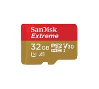 SanDisk Extreme 32 GB microSDHC Memory Card + SD Adapter with A1 App Performance + Rescue Pro Deluxe, Up to 100 MB/s, Class 10, UHS-I, U3, V30, Red/Gold