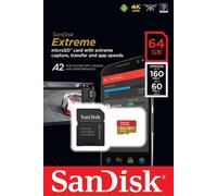 SanDisk Extreme 64 GB microSDXC Memory Card + SD Adapter with A2 App Performance + Rescue Pro Deluxe, Up to 160 MB/s, Class 10, UHS-I, U3, V30, Red/Gold, New