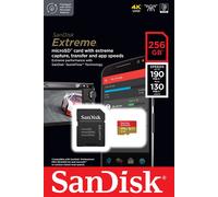 Sandisk Extreme micro SD SDXC Memory Card 256 Gb Capacity V30 UHS-I U3 A2 190mbs