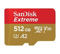 SanDisk Extreme microSD UHS I 512GB card for 4K video on smartphones, sports cameras and drones 190MB/s readout, 130MB/s write, SDSQXAV 512G GN6MN, red/gold
