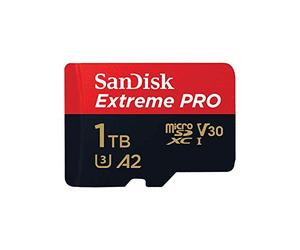 SanDisk Extreme Pro 1 TB microSDXC Memory Card + SD Adapter with A2 App Performance + Rescue Pro Deluxe 170 MB/s Class 10, UHS-I, U3, V30