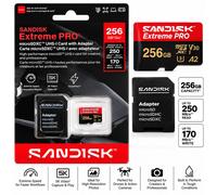 SANDISK Extreme PRO microSDXC 256GB, UHS-I + SD Adapter (up to 250MB/s read, 170MB/s write speed, 5K, 3K, 4K UHD, C10, V30, U3, A2) For Action Cams, Drones, Android devices, Laptops